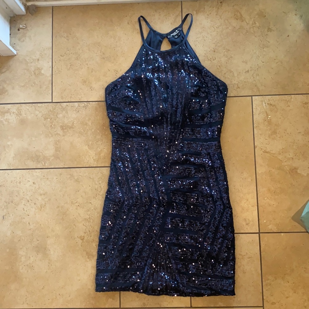 Navy sequin cocktail dress